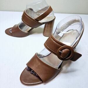 Napoleoni Sz39 Brown leather upper n Sole Round  Chunky Heels.‎ Slingback. Italy